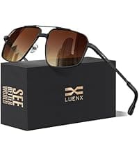 LUENX Aviator Sunglasses for Men Square Polarized Polygon Lens - UV 400 Protection with Accessories 61MM Driving Outdoor