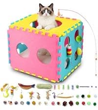 Cat Tube with Kitten Toys for Indoor Kittens, Collapsible Play Tunnel, Cat Gifts Cat Tunnel Bed with 40 Pcs Interactive Cat Toys, White B0FB9CN22D