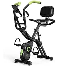 Foldable Exercise Bike, Multifunctional Indoor Stationary Bikes for Home with 8-Level Magnetic Resistance, Quiet Workout Bike with Arm Resistance Bands, LCD Monitor, 300LBS Capacity