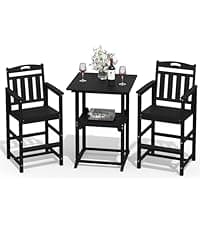 HDPE Outdoor Patio Dining Set with Table & 6 Chairs, All-Weather 7-Piece Outdoor Table and Chairs, 2" Umbrella Hole, Patio Furniture for Garden, Backyard, Deck | Grey