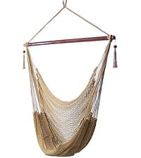 Sunnydaze Outdoor Hammock Chair Swing for Reading - Hanging Hammock Swing for Indoor or Patio - 300lb Capacity - Caribbean XL - Tan