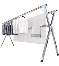 JAUREE 95 Inches Clothes Drying Rack, Drying Rack Clothing Folding Indoor Outdoor, Heavy Duty Stainless Steel Laundry Rack, Foldable Portable Large Clothes Rack Garment Rack with 20 Windproof Hooks