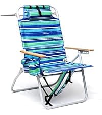 3-in-1 Beach Chair Face Holes, Lounge Chair Outdoor with Folding Side Table, 5-Position Recliner, Lay Flat, Removable Pillow, Heavy Duty, Max 330lbs, Poolside, Patio, Camping, Backyard Striped Blue