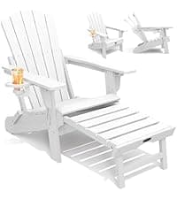 THOEOE Stackable Adirondack Chair Set of 4, HDPE All-Weather Adirondack Chairs - Durable and Space Saving, Plastic Outdoor Fire Pit Chairs with Cup Holder,White