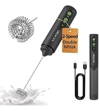 CIRCLE JOY Rechargeable Milk Frother Handheld, Dual Coil Whisk Head Electric Coffee Frother, Portable Hand Frother Wand Drink Mixer for Matcha Lattes Cappuccino, Kitchen Gifts, Black B0DPG6SNV1