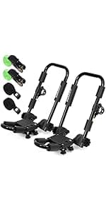 Universal Car Soft Roof Rack，Roof Pads Luggage Carrier for Kayak, Surfboard SUP, Canoe Include Storage Bag, 2 Quick Loop Strap, 2 Tie Down Rope, and 2 Heavy Duty Tie Down Straps