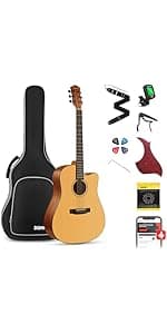 Donner Acoustic Electric Guitar Full Size Kit for Beginner Intermediate with Amplifier Capo Pick Tuner Strings Strap - 41 Inch