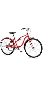 26" Beach Cruiser Bike, Commuter Bicycle, 7 Speed/Linear Pull Brakes/Widen Seat Men & Women Bike, Adult and Teens Bicycle for Urban Commuter