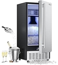 Coolski Commercial Nugget Ice Maker Machine, 100Lbs Daily Production, Under Counter Sonic Ice Machine with 20Lbs Dual Storage Bin, Pebble Pellet Ice Maker for Home, Office, Cafe, Gravity Drain