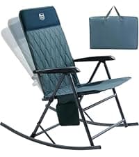 Timber Ridge 3-Level Adjustable Rocking Camping Chair, Padded High Back Outdoor Rocking Chair with Side Pocket, Portable Folding Rocker for Adults, Supports 300 LBS for Lawn, Patio, Porch