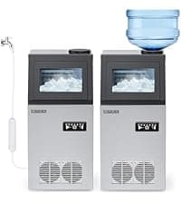 ROVSUN 110LBS/24H Commercial Ice Maker Machine with 50lbs Storage Bin, Freestanding/Countertop Ice Machine with 2 Water Inlets, Ice Scoop & Water Filter for Home Office Restaurant Bar Cafe Use