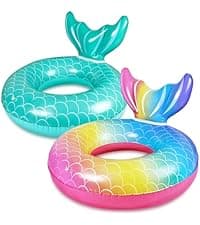 90shine 7PCS Fruit Pool Floats: Watermelon Kiwi Orange Lemon Swimming Rings with 13.5" Beach Balls - Inflatable Tubes Floaties Toys for Kids Adults