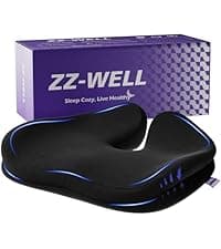 ZZ-WELL Seat Cushions for Office Chairs - Patented Coccyx Cushion for Tailbone Pain - 21.2" W x 16.5" L Memory Foam Extra Large Seat Cushion, Removable & Machine Washable Cover (Black)