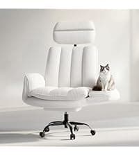 Big and Tall Office Chair, Flip Armrests for Pets & Cross Legged Sitting, Executive Ergonomic Computer Gaming Chair with Foot Rest, Teddy Fleece Wide Seat Reclining Desk Chair, White Vanity Chair