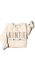 DILYPOD Personalized Auntie Name Sweatshirt, Custom Auntie with Kids Names On Sleeve, Aunt Sweatshirt, Aunt Gift, Christmas Shirt for Women, Gift for Mothers Day Womens Day Birthday