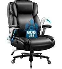 LEMBERI Big and Tall Gaming Chair 400lb Capacity, Heavy-Duty Office Chair with Reinforced Footrest, Wide Seat High Back PC Desk Chair with Linkage Armrests, Thickened Steel Frame, PU Leather, Red
