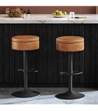 VASAGLE EKHO Collection - Bar Stools Set of 4, Counter Height Bar Stools, Synthetic Leather with Stitching, Mid-Century Modern Counter Stools, 26-Inch Tall, Kichen Home Bar Dining Room, Caramel Brown