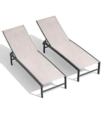 Crestlive Products Outdoor Chaise Lounge Chair,5-Position Pool Lounge Chairs with Armrests Sunbathing Recliner for Patio, Beach, Deck, Yard (2PC Beige)
