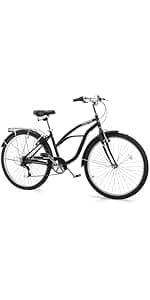26" Beach Cruiser Bike, Commuter Bicycle, 7 Speed/Linear Pull Brakes/Widen Seat Men & Women Bike, Adult and Teens Bicycle for Urban Commuter