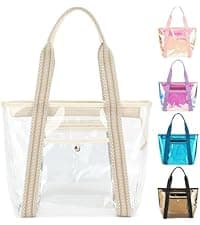 Fammart Mesh Beach Bag, Large Beach Tote with Zipper Pocket, Toys Pool Bag for Family Travel Vacation Cruise Essentials