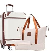 Merax Luggage Set 2 Piece Suitcase Set with Cosmetic Case Expandable Spinner Wheels Vintage Luggage Sets(Black,20"+28")