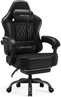 GTPLAYER Big and Tall Gaming Chair with Footrest, Ergonomic Office Desk Chair with 4.4in Thick Cushion and Wide Wingless Seat, Comfortable Leather Computer Chair, Predator Series, Black