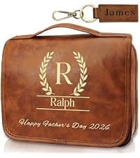 Personalized Toiletry Bag for Men, Custom Toiletries Bag Gifts for Men, Him, Birthday, Anniversary, Graduation, Groomsmen, Dad, Husband, Boyfriend, Leather Engraved Travel Cosmetic Shaving Hygiene Bag B0DZ6SCD7C