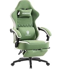 Dowinx Gaming Chair Breathable Fabric Game Chair with Gel Pad and Storage Bag, Comfortable Gamer Chair with Pocket Spring Cushion, Ergonomic Computer Chair with Footrest, Green