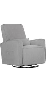 Evolur Raleigh Upholstered Manual Glider Recliner– Rocking & 360° Swivel with Smooth Glide – Greenguard Gold & FSC Certified – Modern Nursery and Living Room Chair in Light Grey