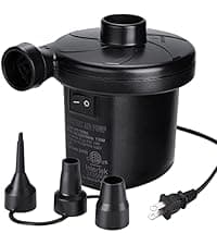 AGPTEK Electric Air Pump,Portable Air Pump with 3 Nozzles, 4.5kPa Quick-Fill,110V AC/12V DC Inflator/Deflator Pumps for Outdoor Camping, Inflatable Air Mattress Beds, Boats, Swimming Ring