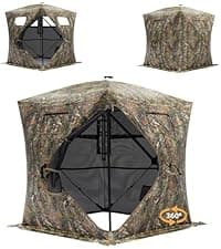 Hunting Blind - 2-3 Person & 3-4 Person 360 Degree See Through Ground Blinds for Hunting Deer and Turkey, Pop Up Deer Blind with Diamond-Shaped Door, Mud Flap, Portable Carry Bag