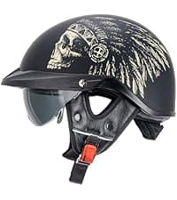 VCOROS Carbon Fiber Open Face Retro Motorcycle Helmets Men Women Half Face Helmets for Motorbike Cruiser Chopper Moped Scooter ATV (Gloss Black, L)