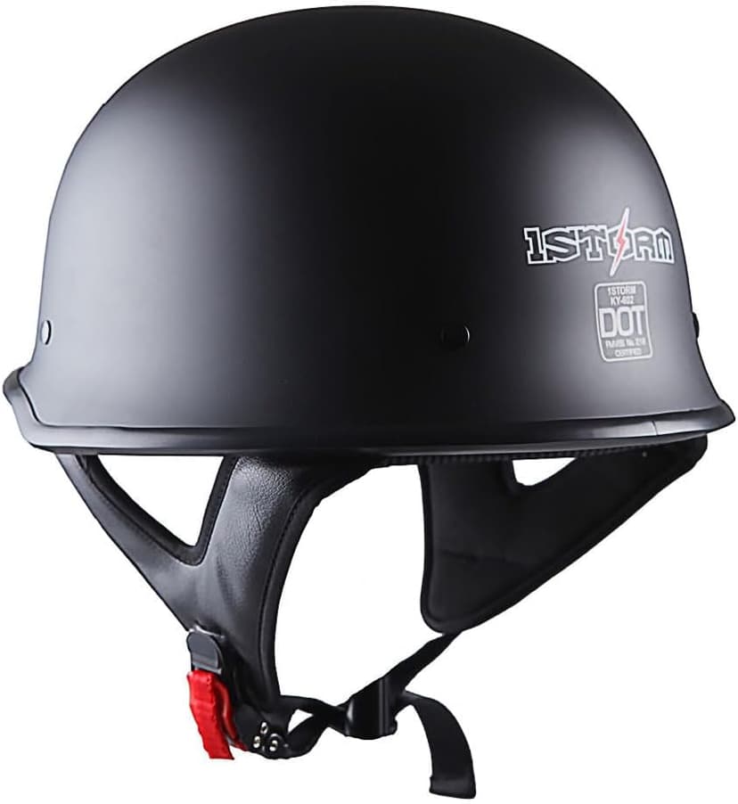 1Storm Novelty Motorcycle Half Face Helmet Open German Style DOT Approved: HKY602 Matt Black