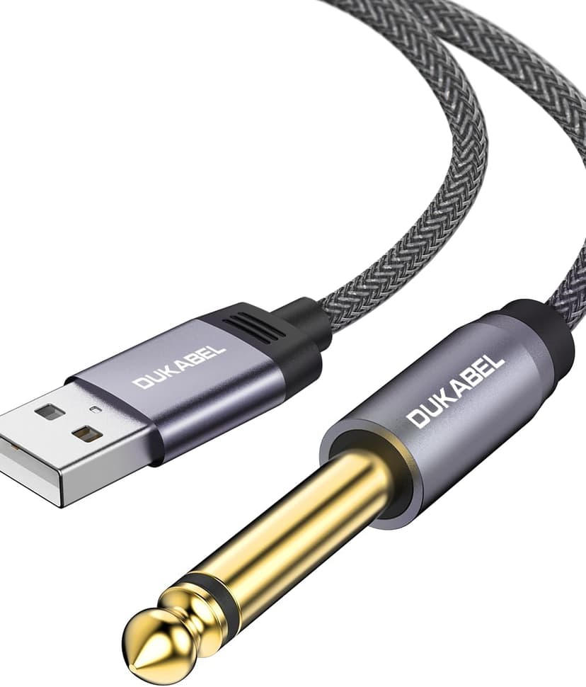 DUKABEL USB Guitar Cable, USB-A to 1/4 TS Cord for Guitar Recording, 8Feet/2.4Meter Instrument Mono Cord for Bass, Mixer, PC, Laptop(Donot Work with RockSmith)