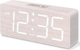 DreamSky Wooden Digital Alarm Clock for Bedroom - Desk Clock for Living Room with Large Numbers, Dimmer, Loud Alarm for Heavy Sleepers with Volume Control, DST, Office Wood Decor (Plug in Clock)