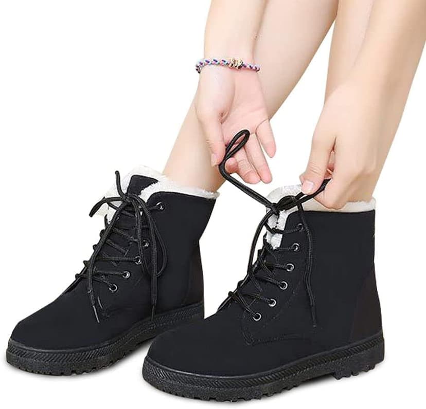 Alicegana Women Winter Boots Snow: Warm Cotton Fur Lined Winter Shoes Lace Up Comfortable Non Slip Ankle Platform Boots Outdoor
