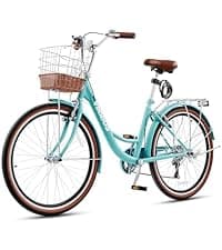 VIRIBUS Beach Cruiser Bike for Women, Single Speed Womens Bike with Basket & Rack 24 26 inch, Retro Step Through Cruiser Bicycle for Petite Short Women Female Ladies City Commuter, 330 lb.