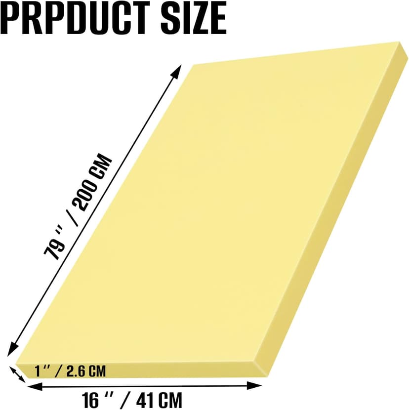 High Density Upholstery Foam Sheet, 1 x 16 x 79 Inch Yellow Polyurethane Padding, Cut-to-Size Cushion Replacement for Couch, Chair, Sofa, Bench & DIY Projects