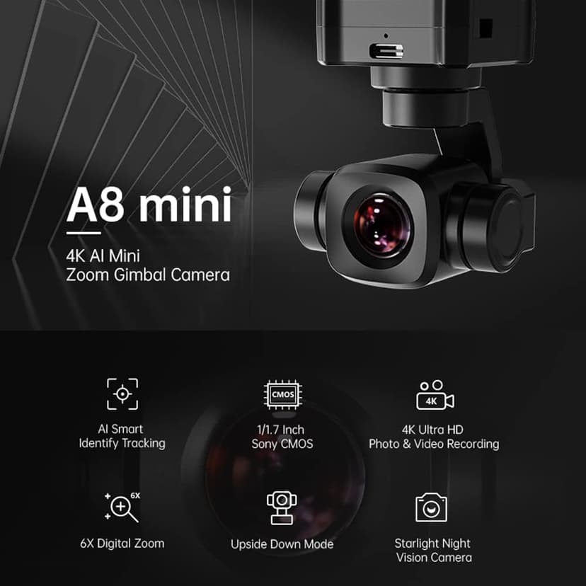 SoloGood FPV Camera SIYI A8 Mini Gimbal Camera 4K 8mp HD 6X Digital Zoom with AI Smart Identify and Tracking HDR Starlight Night Vision for UGV USV RC Plane FPV Drones Robot