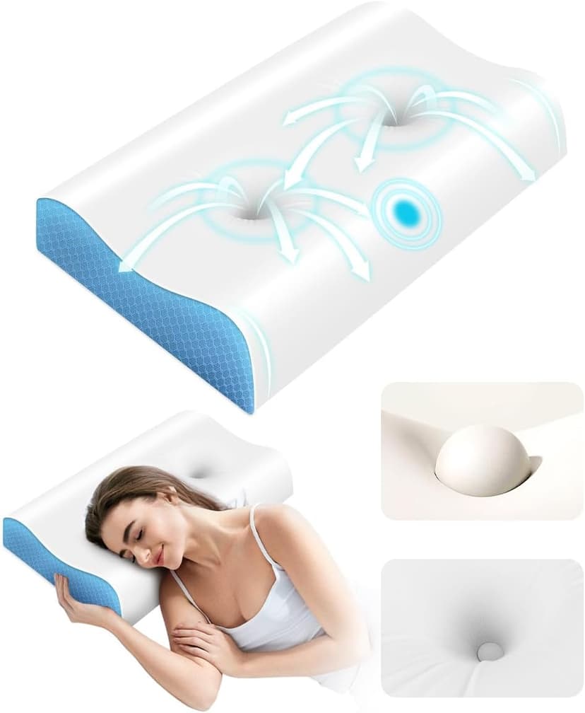 Cervical Pillow for Neck Pain Relief - Contour Pillow Memory Foam Pillows for Sleeping, Double Ear Relief Zones Neck Pillow, 6CM Enhanced Neck Support Cooling Bed Pillow for All Sleep Positions