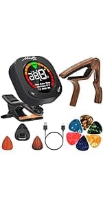 MOREYES Guitar Picks Capo Guitar Tuner Clip on for Acoustic Ukelele Bass Classical Guitar