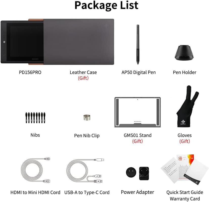 GAOMON PD156Pro - 15.6" Drawing Tablet with Screen Full-Laminated 120% sRGB Pen Display with Dial Key & 10 Hotkeys, Battery-Free Stylus Art Tablet for Digital Drawing, Anime, Sketch, Graphic Design