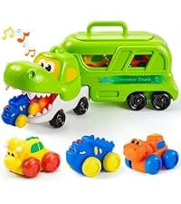 JOYIN 13 in 1 Dinosaur Toys for Kids 3-5, Dinosaur Truck with 12 Pull Back Cars, Birthday Gifts Toys for 3 4 5+ Year Old Boy, Transport Carrier Truck for Toddlers, Christmas Great Gifts for Grandkids