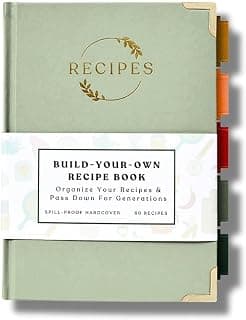 Blank Recipe Notebook | Small Blank Recipe Book to Write in Your Own Recipes | Artisan Hardcover Journal for 60 Recipes | 8.4” x 6” Leather Sage Green & Gold Hardcover | Tabs, Stickers, Pocket & Bookmarks B0D9KZP8TG