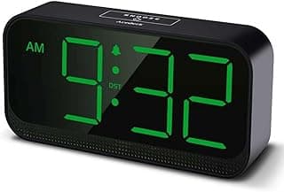 Acedeck Battery Operated Digital Clock: Cordless Small Alarm Clock for Bedroom Travel - Large Numbers 4 Dimmers for All Ages Green Digits