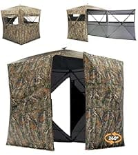 Hunting Blind - 2-3 Person & 3-4 Person 360 Degree See Through Ground Blinds for Hunting Deer and Turkey, Pop Up Deer Blind with Diamond-Shaped Door, Mud Flap, Portable Carry Bag