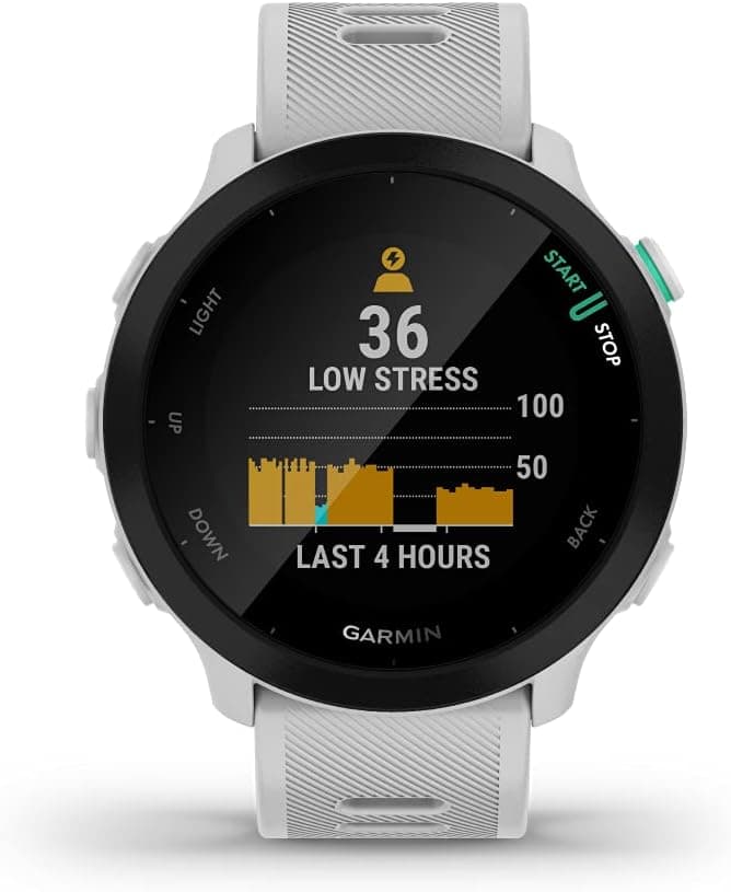 Garmin Forerunner 55, GPS Running Watch with Daily Suggested Workouts, Up to 2 Weeks of Battery Life, White