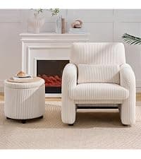 WUTUTUEE Fabric Dining Chair Modern Upholstered Swivel Dining Room Chairs Comfy Accent Armchair with Mid Back, Desk Arm Chair No Wheels for Kitchen/Living Room/Home Office, White