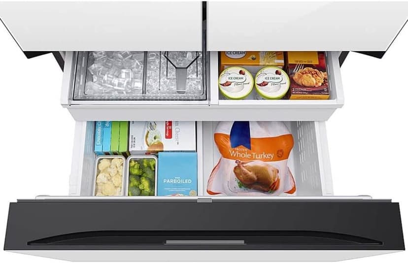 Samsung 30 cu. ft. Bespoke 3-Door French Door Refrigerator with AutoFill Water Pitcher and Dual Ice Maker, White Glass, RF30BB620012AA