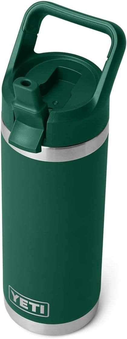 YETI Rambler 18 oz Bottle, Vacuum Insulated, Stainless Steel with Straw Cap, Black Forest Green